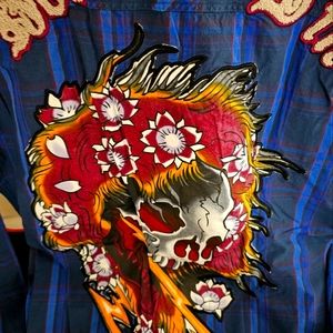 Men's Ed Hardy blue plaid Vintage Button Down Shirt